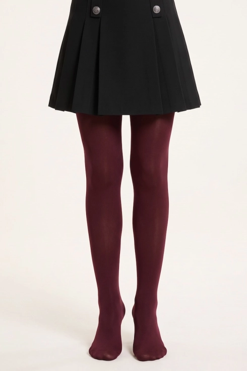 Collants opacos 40 DEN bordô para menina, lisos – collants na modelo, vista de frente
