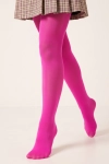 Collants opacos fúcsia – collants na modelo, enquadramento aproximado, vista lateral