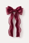 Mola de cabelo com laço bordô para menina, em cetim e organza – vista de frente, fundo branco