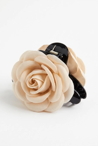 Pinça de Cabelo com Flor Bege para Menina – Flor com 7 cm de Diâmetro