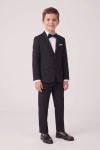 Fato de cerimónia Sam preto – blazer com dois botões, calças com vinco e laço, menino de frente